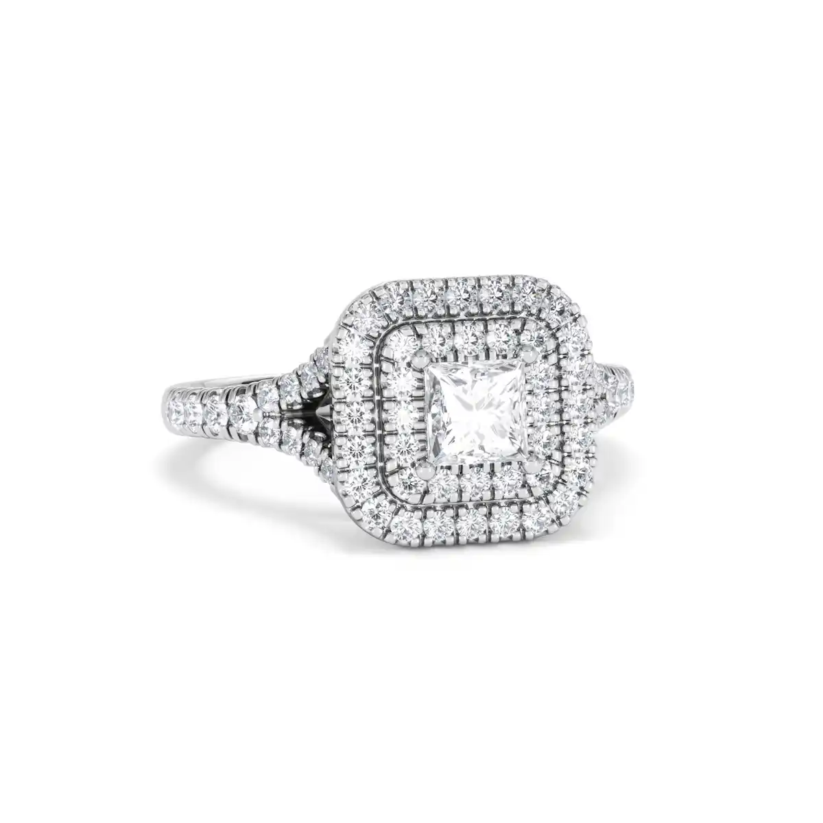 Cleopatra Lab Diamond Halo Engagement Ring 18K White Gold 1.20ct F/VS1