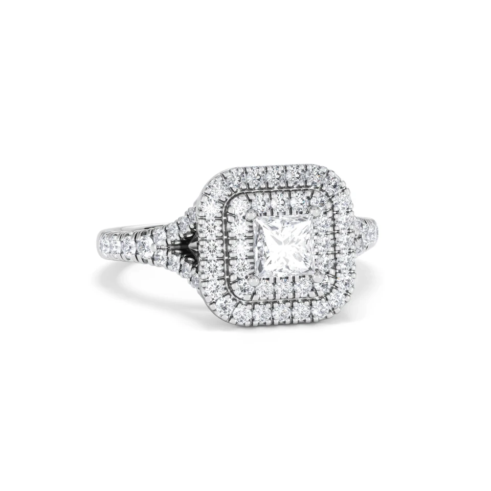 Cleopatra Diamond Halo Engagement Ring 18K White Gold 1.20ct G/SI2