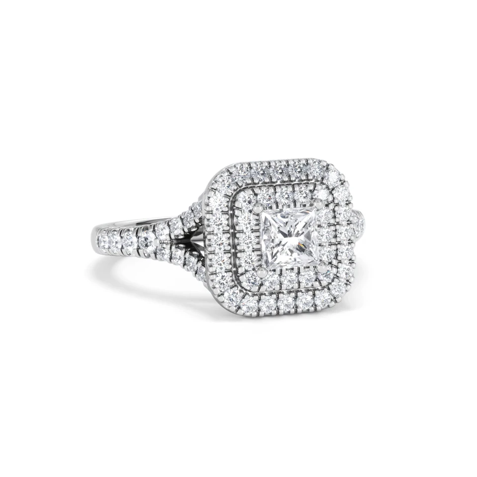 Cleopatra Lab Diamond Halo Engagement Ring 18K White Gold 1.20ct F/VS1