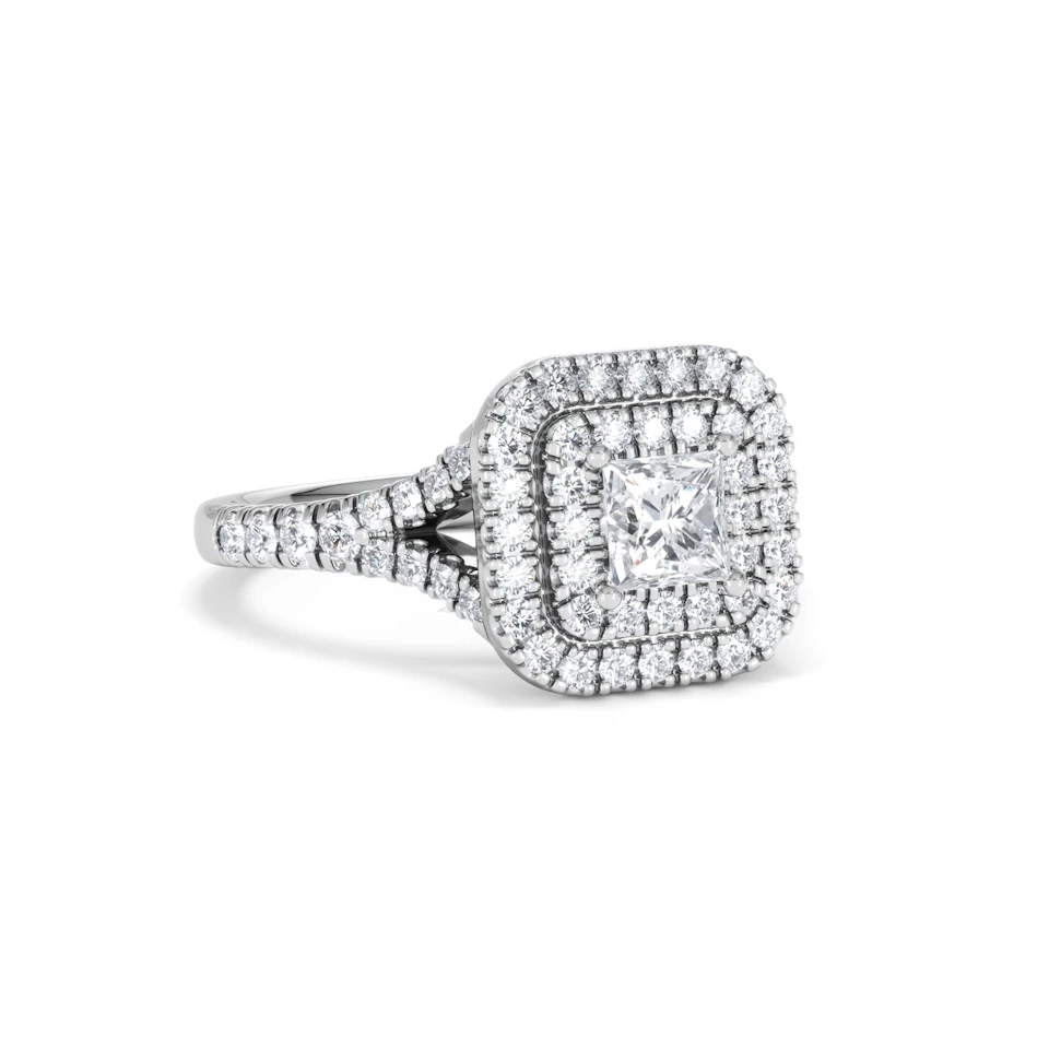 Cleopatra Diamond Halo Engagement Ring 18K White Gold 1.20ct G/SI2