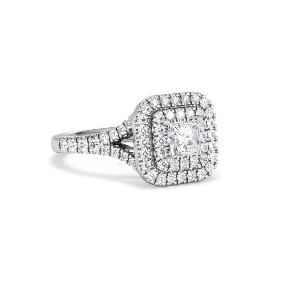 Cleopatra Diamond Halo Engagement Ring 18K White Gold 1.20ct G/SI2