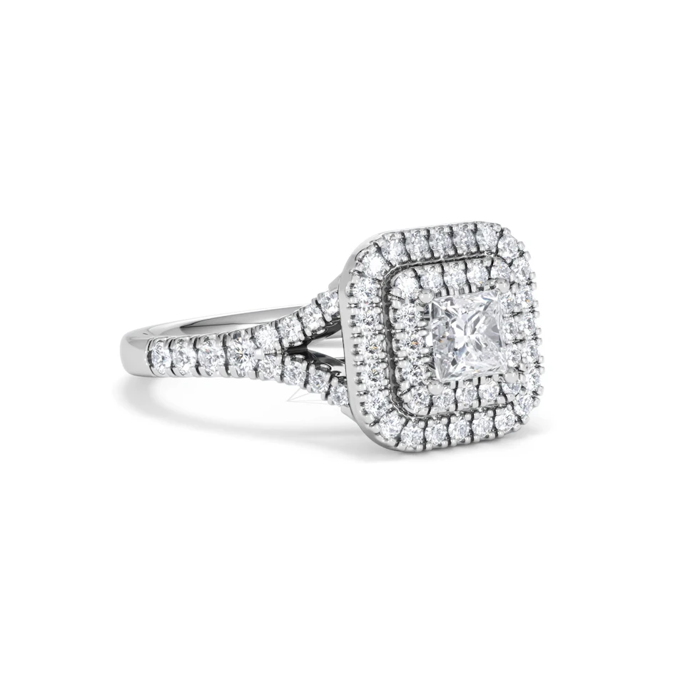 Cleopatra Lab Diamond Halo Engagement Ring 18K White Gold 1.20ct F/VS1