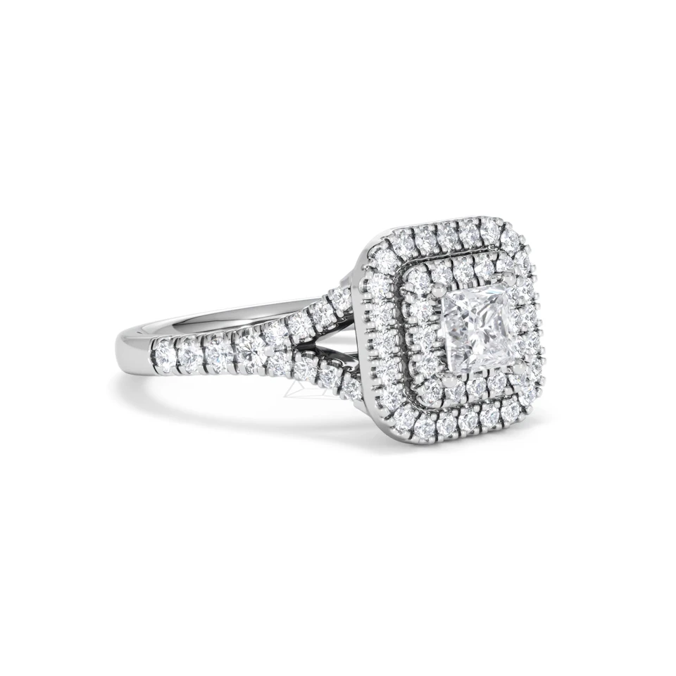 Cleopatra Diamond Halo Engagement Ring 18K White Gold 1.20ct G/SI2
