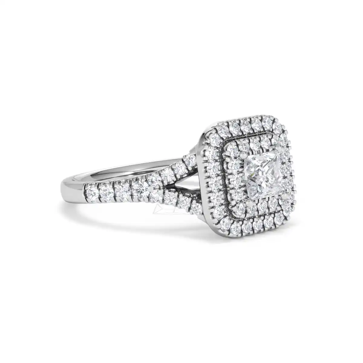 Cleopatra Lab Diamond Halo Engagement Ring 18K White Gold 1.20ct F/VS1