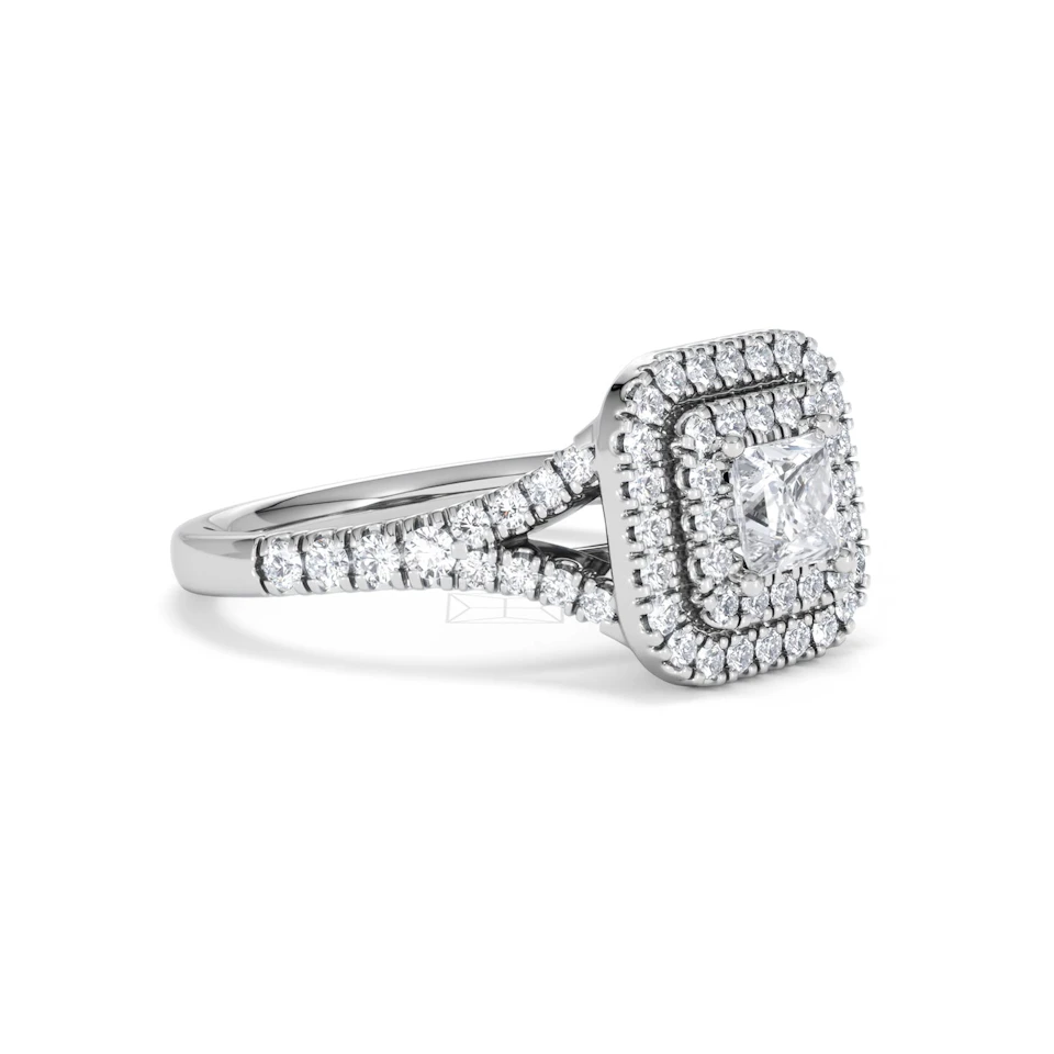 Cleopatra Diamond Halo Engagement Ring 18K White Gold 1.20ct G/SI2
