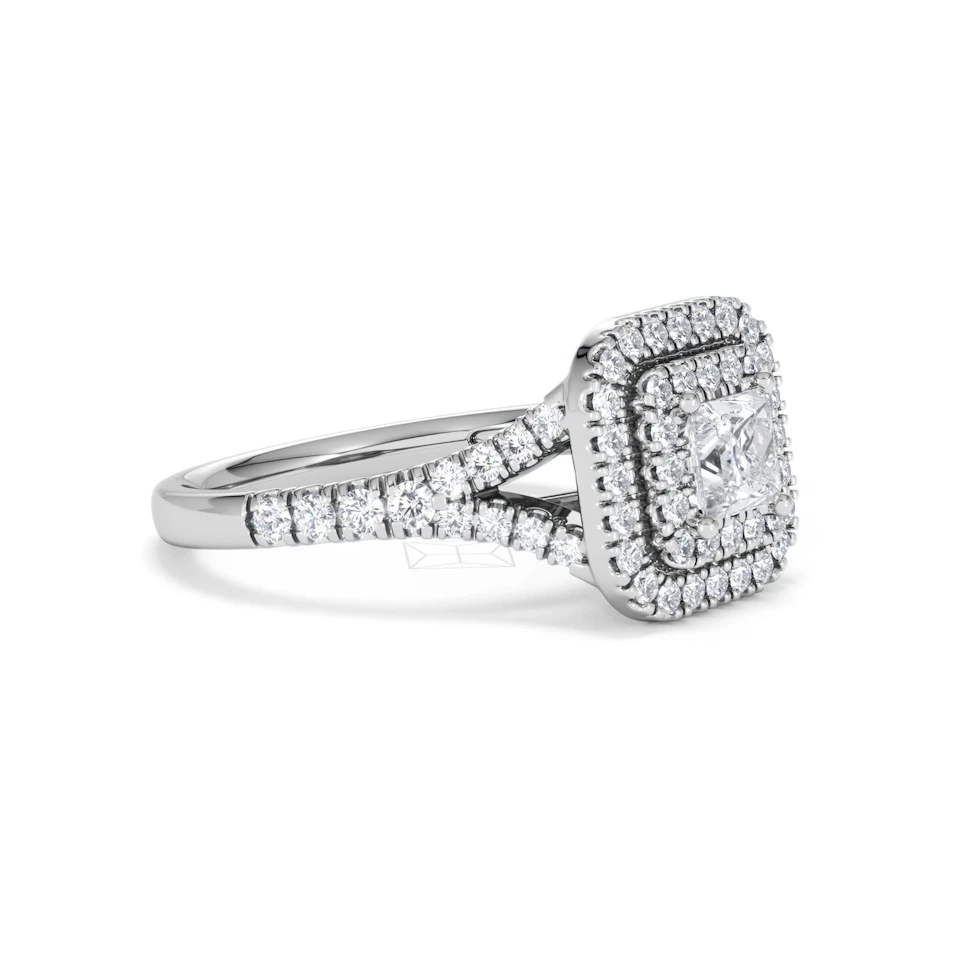 Cleopatra Diamond Halo Engagement Ring 18K White Gold 1.20ct G/SI2