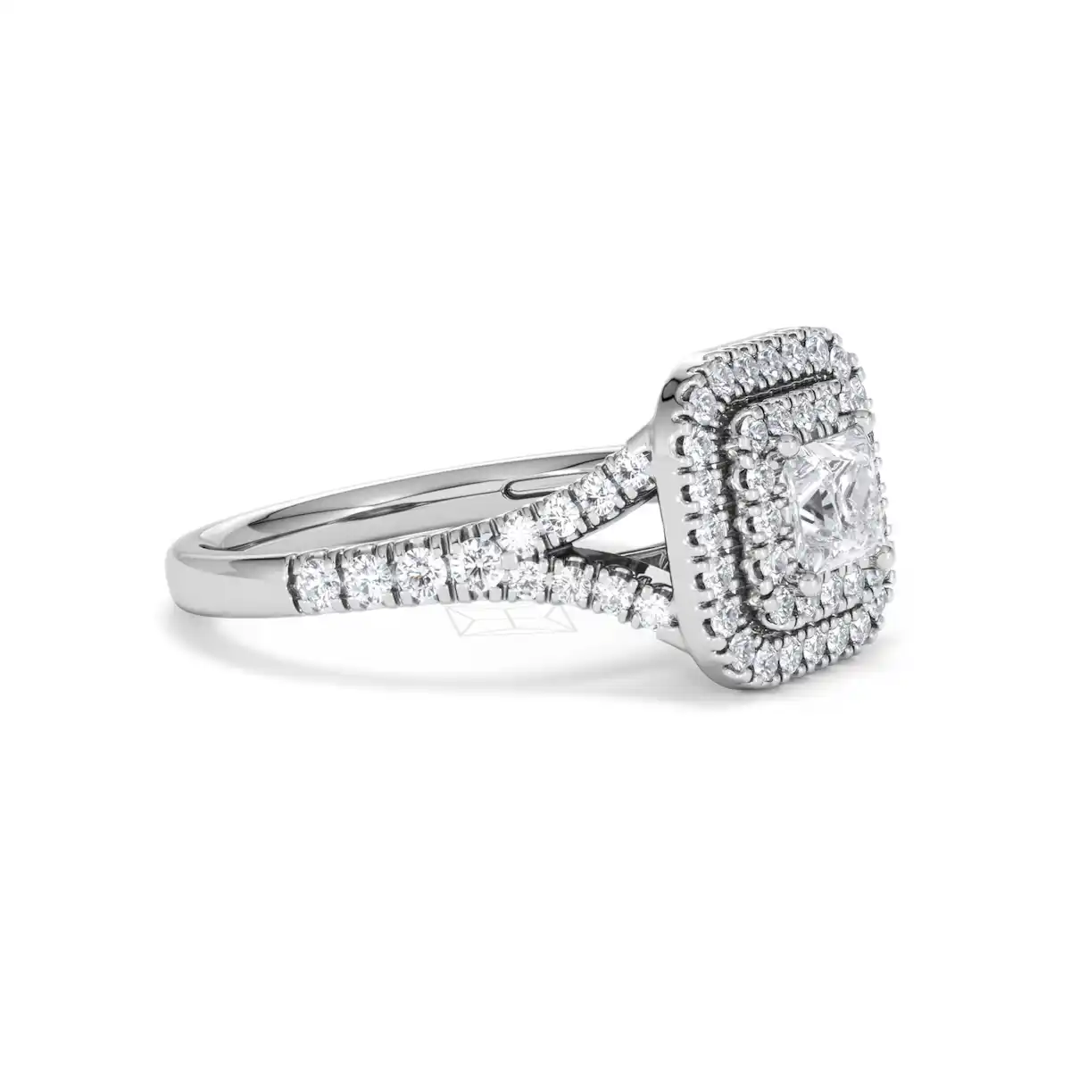 Cleopatra Diamond Halo Engagement Ring 18K White Gold 1.20ct G/SI2