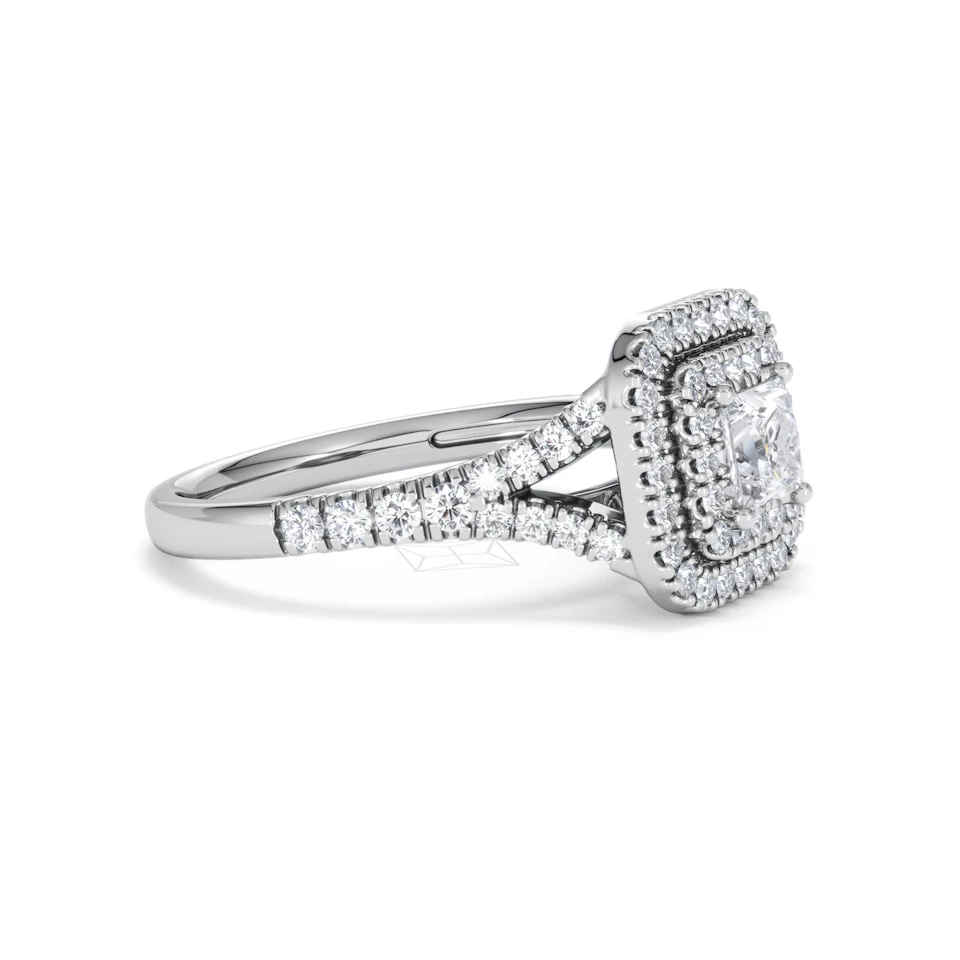 Cleopatra Diamond Halo Engagement Ring 18K White Gold 1.20ct G/SI2