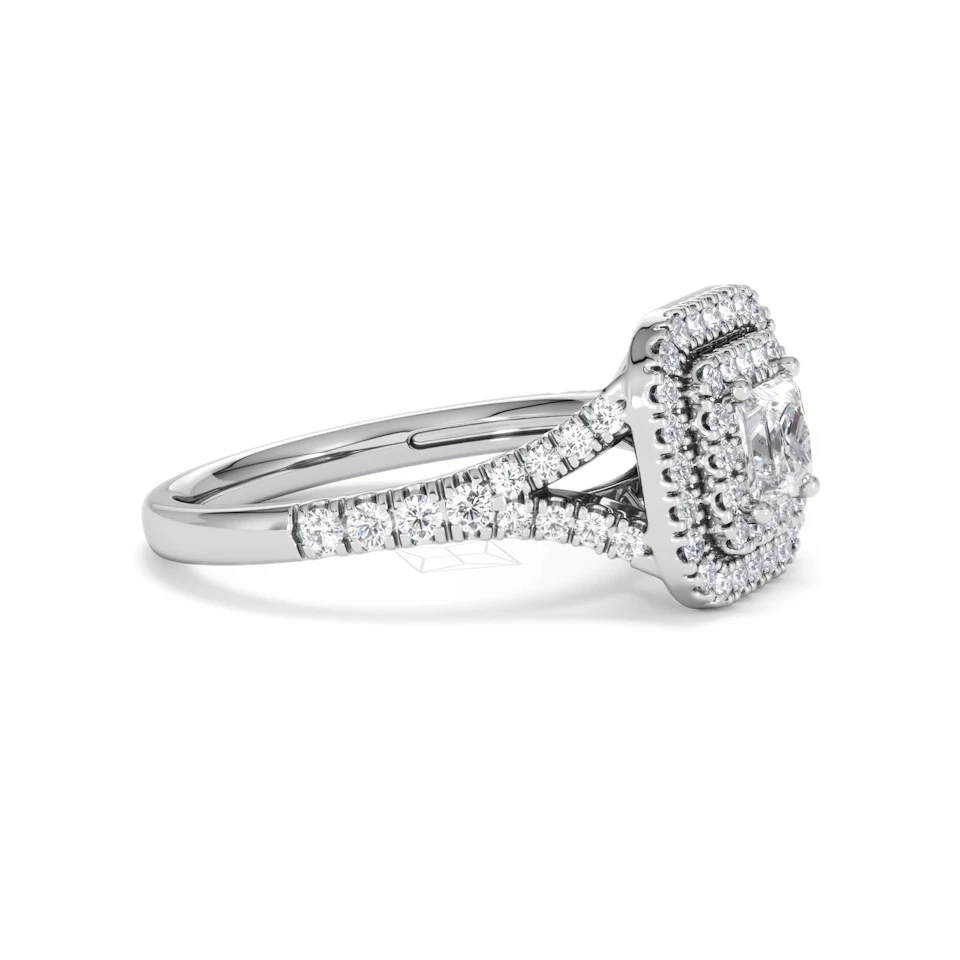 Cleopatra Diamond Halo Engagement Ring 18K White Gold 1.20ct G/SI2