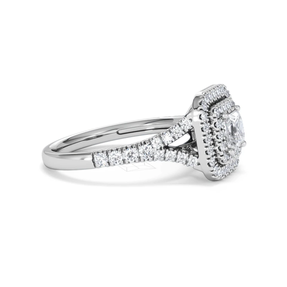 Cleopatra Diamond Halo Engagement Ring 18K White Gold 1.20ct G/SI2