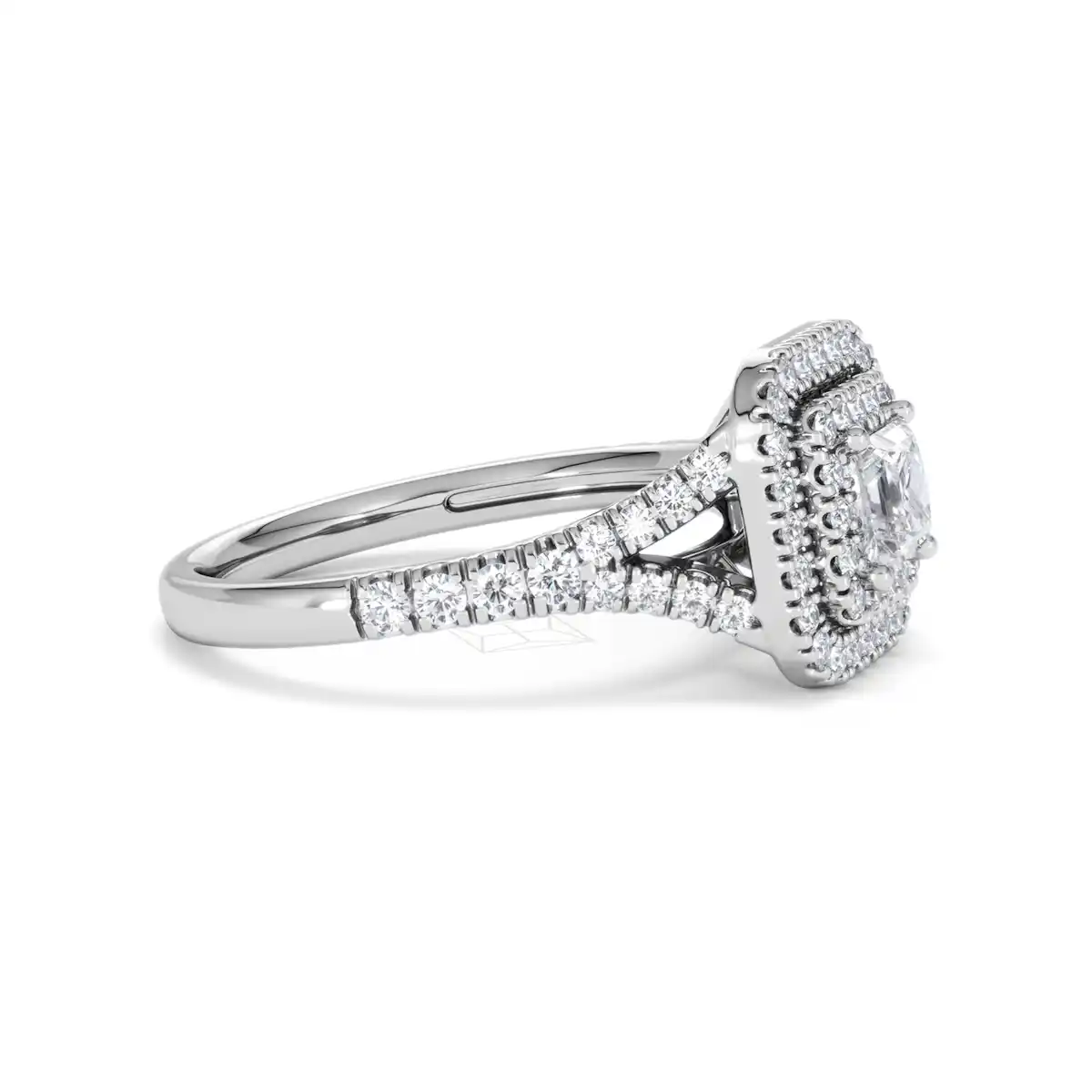 Cleopatra Lab Diamond Halo Engagement Ring 18K White Gold 1.20ct F/VS1
