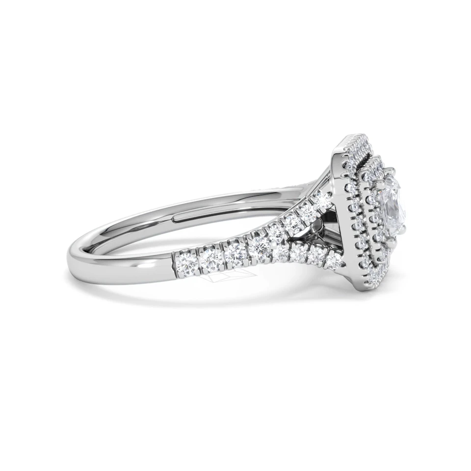 Cleopatra Diamond Halo Engagement Ring 18K White Gold 1.20ct G/SI2
