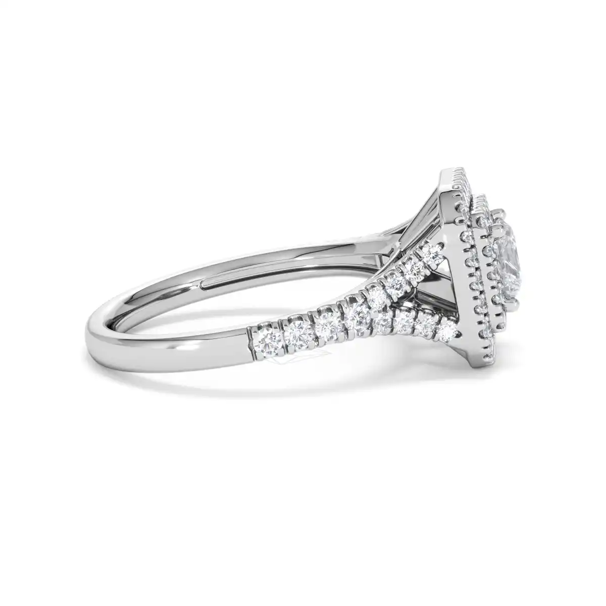 Cleopatra Diamond Halo Engagement Ring 18K White Gold 1.20ct G/SI2