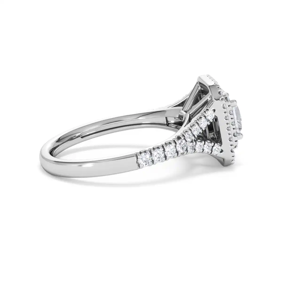Cleopatra Lab Diamond Halo Engagement Ring 18K White Gold 1.20ct F/VS1