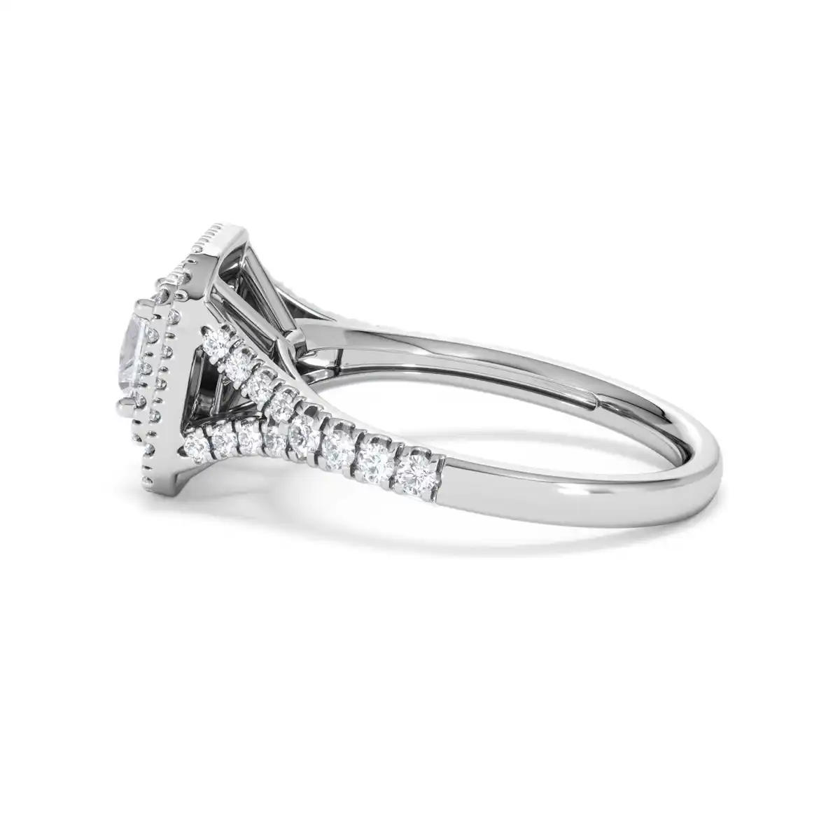 Cleopatra Lab Diamond Halo Engagement Ring 18K White Gold 1.20ct F/VS1