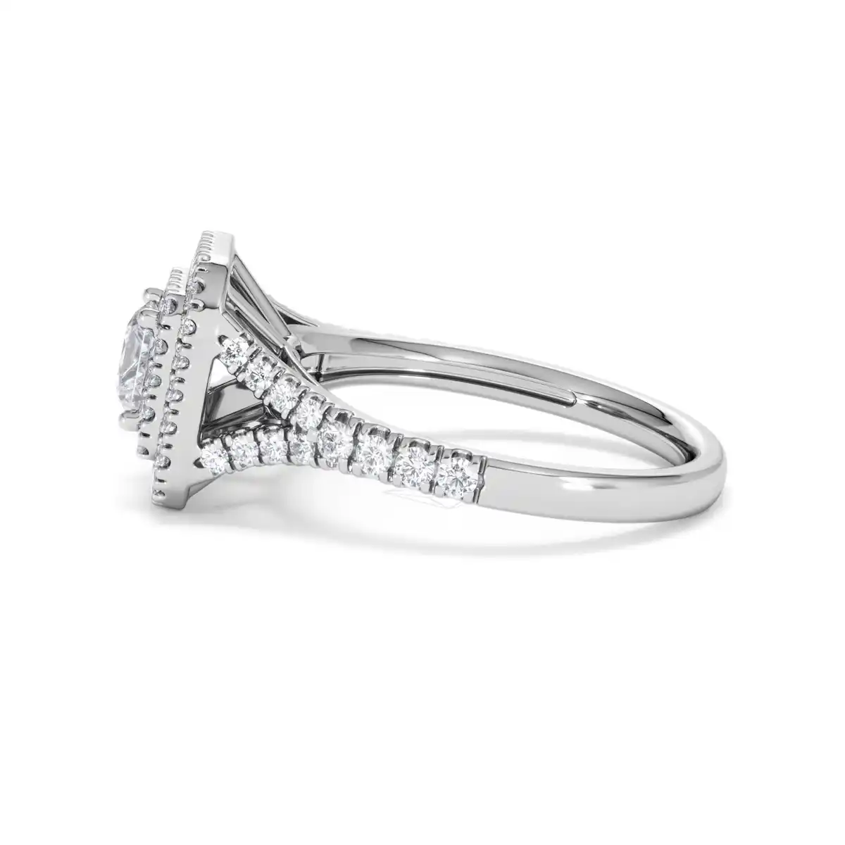 Cleopatra Diamond Halo Engagement Ring 18K White Gold 1.20ct G/SI2