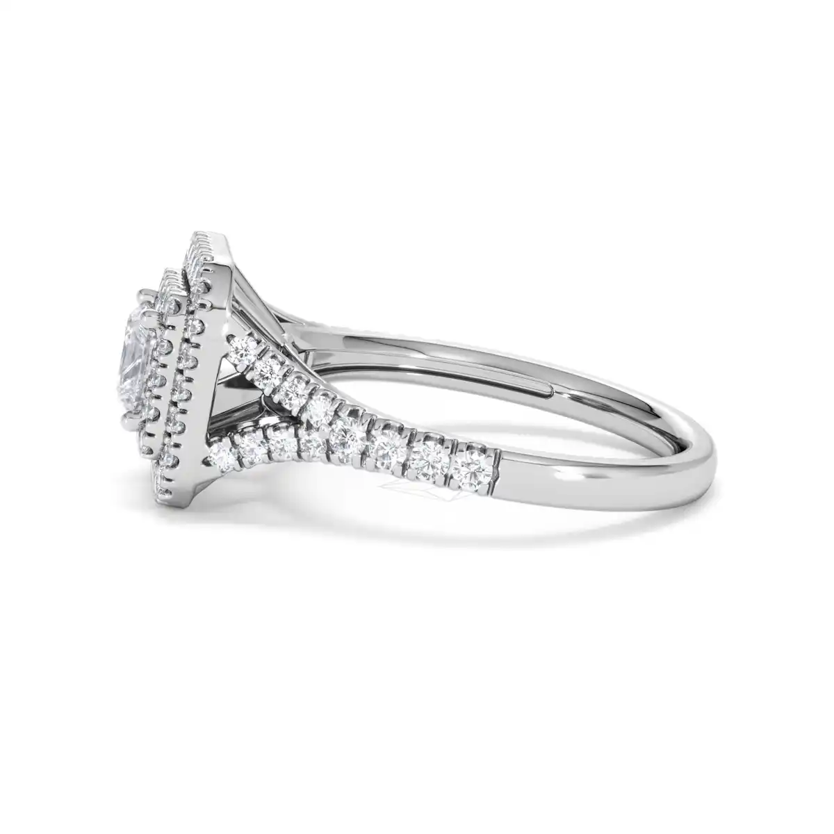 Cleopatra Diamond Halo Engagement Ring 18K White Gold 1.20ct G/SI2