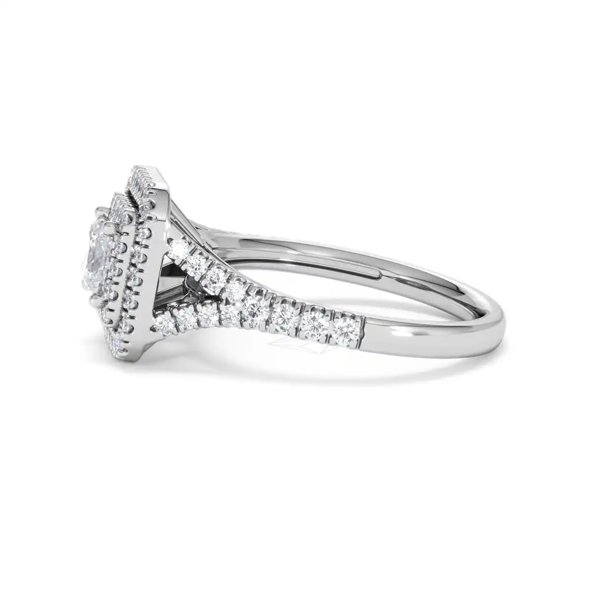 Cleopatra Lab Diamond Halo Engagement Ring 18K White Gold 1.20ct F/VS1