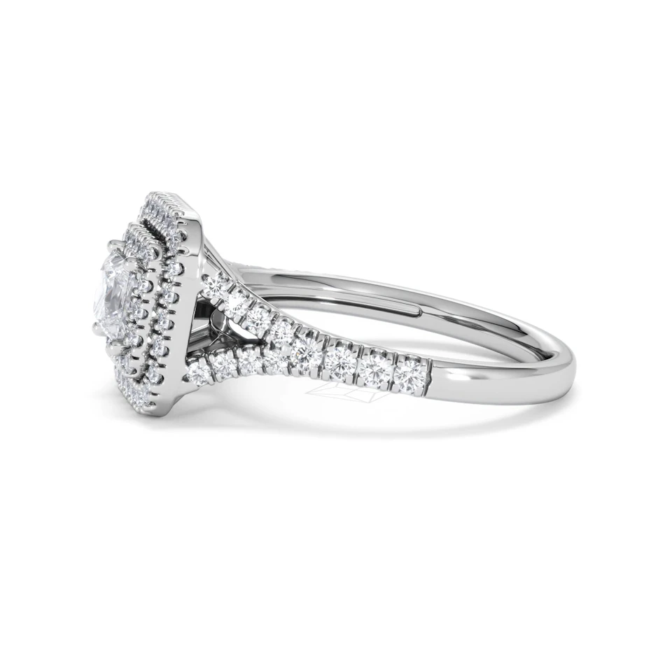 Cleopatra Lab Diamond Halo Engagement Ring 18K White Gold 1.20ct F/VS1