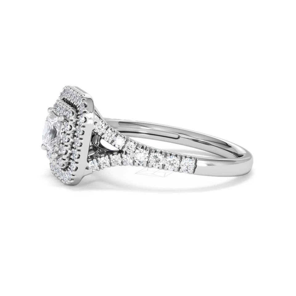 Cleopatra Lab Diamond Halo Engagement Ring 18K White Gold 1.20ct F/VS1