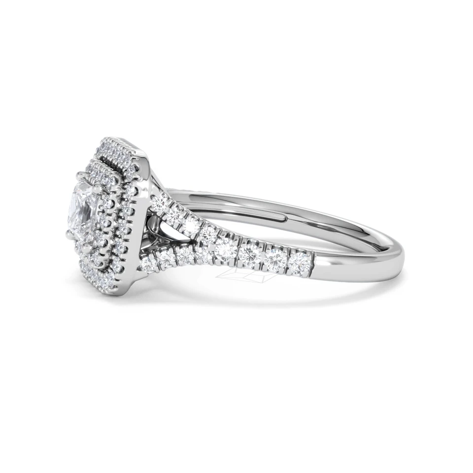 Cleopatra Diamond Halo Engagement Ring 18K White Gold 1.20ct G/SI2