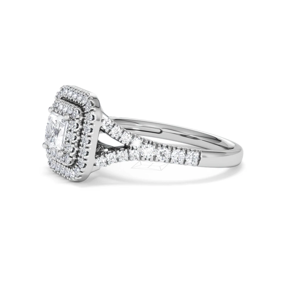 Cleopatra Lab Diamond Halo Engagement Ring 18K White Gold 1.20ct F/VS1