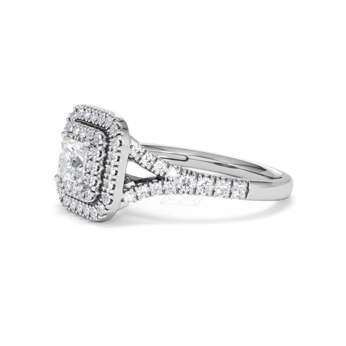 Cleopatra Lab Diamond Halo Engagement Ring 18K White Gold 1.20ct F/VS1