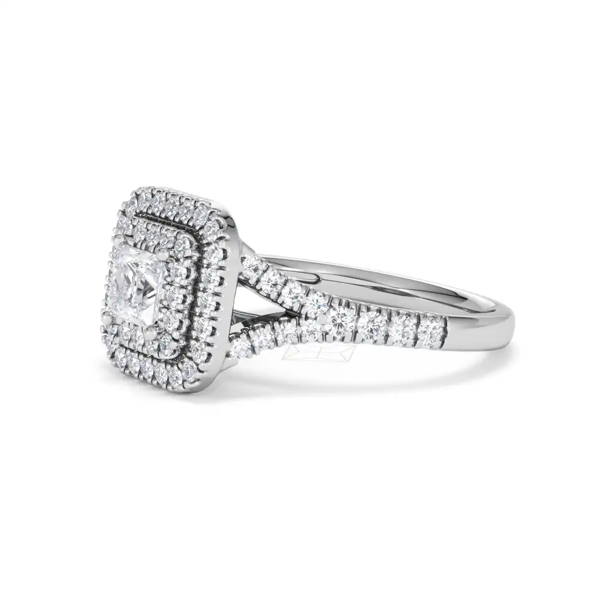 Cleopatra Diamond Halo Engagement Ring 18K White Gold 1.20ct G/SI2
