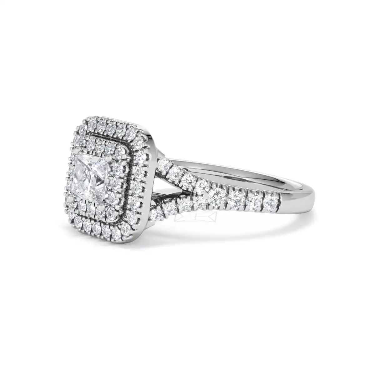 Cleopatra Lab Diamond Halo Engagement Ring 18K White Gold 1.20ct F/VS1