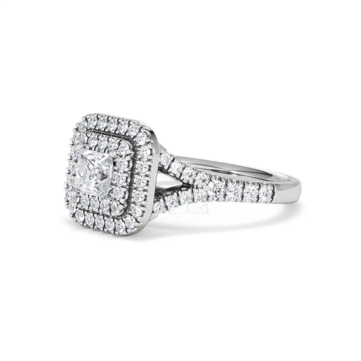 Cleopatra Diamond Halo Engagement Ring 18K White Gold 1.20ct G/SI2