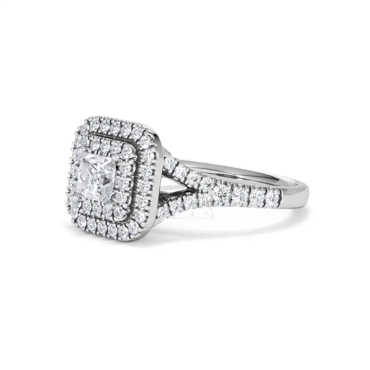 Cleopatra Lab Diamond Halo Engagement Ring 18K White Gold 1.20ct F/VS1