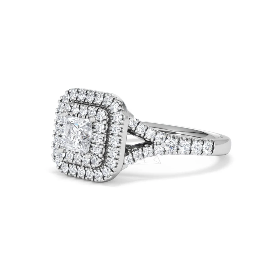Cleopatra Diamond Halo Engagement Ring 18K White Gold 1.20ct G/SI2