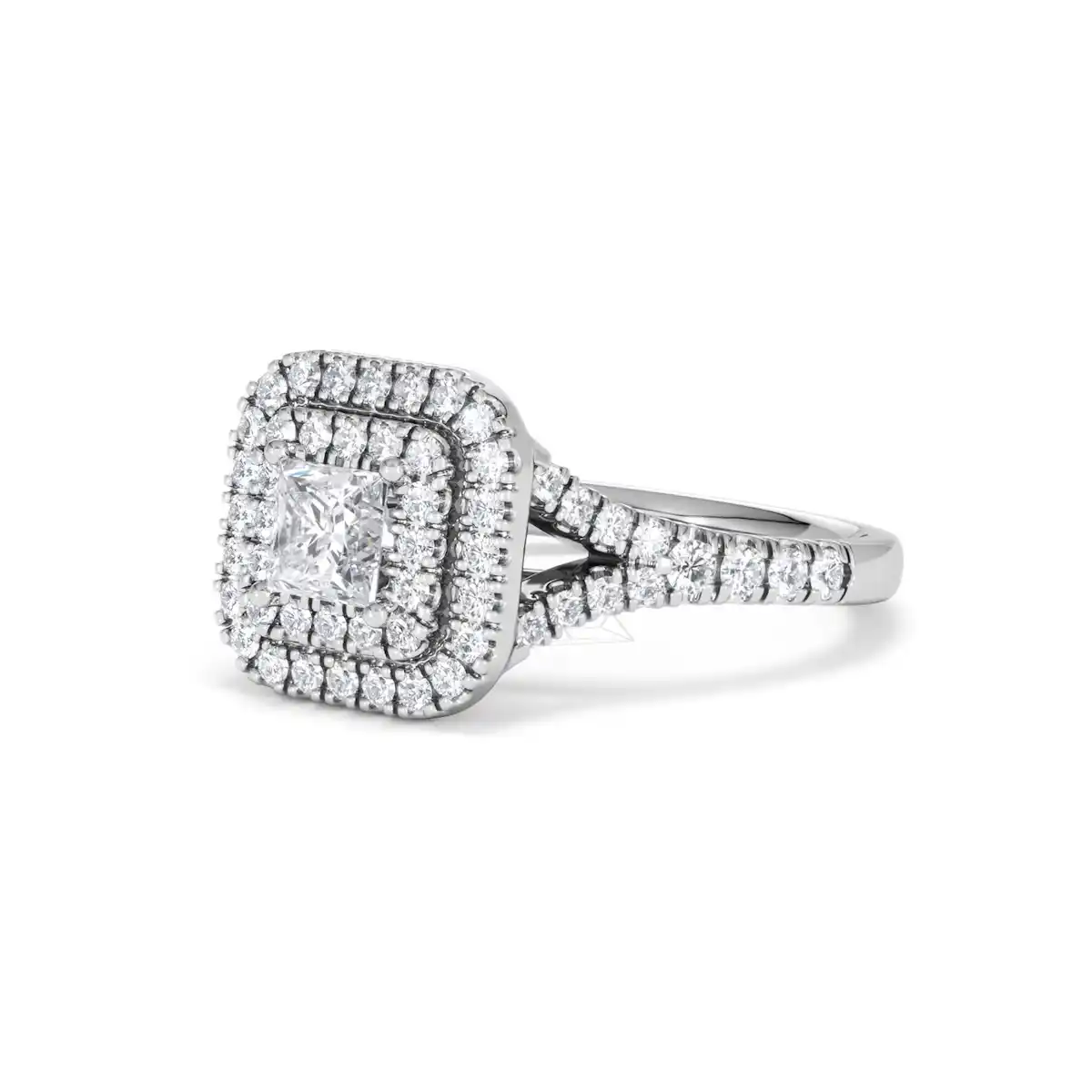 Cleopatra Lab Diamond Halo Engagement Ring 18K White Gold 1.20ct F/VS1