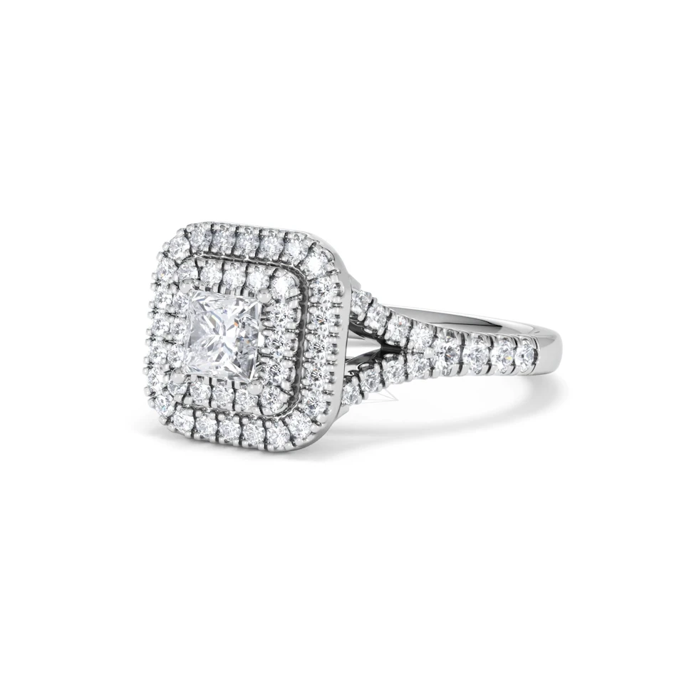 Cleopatra Diamond Halo Engagement Ring 18K White Gold 1.20ct G/SI2