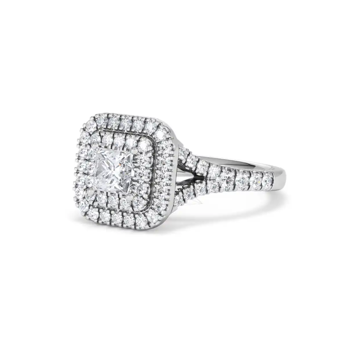 Cleopatra Lab Diamond Halo Engagement Ring 18K White Gold 1.20ct F/VS1