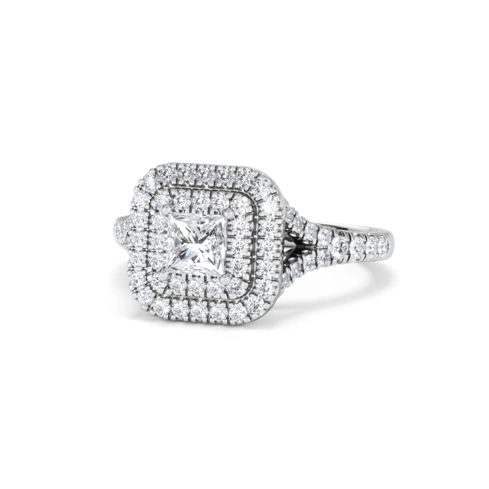 Cleopatra Diamond Halo Engagement Ring 18K White Gold 1.20ct G/SI2