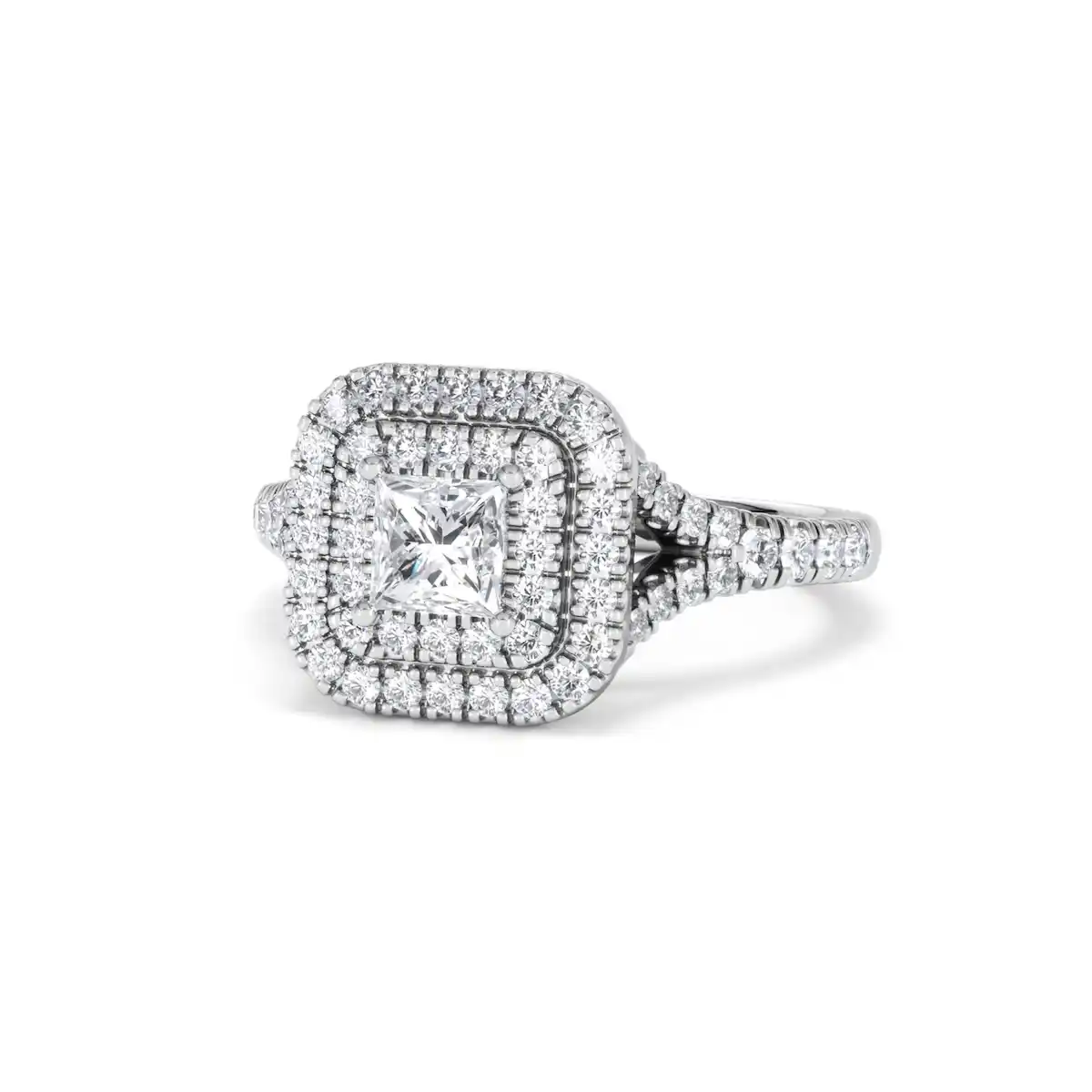 Cleopatra Diamond Halo Engagement Ring 18K White Gold 1.20ct G/SI2