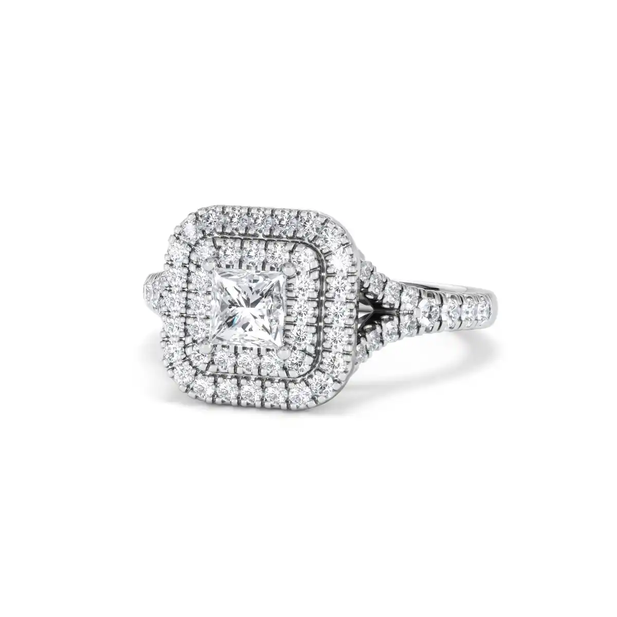 Cleopatra Lab Diamond Halo Engagement Ring 18K White Gold 1.20ct F/VS1