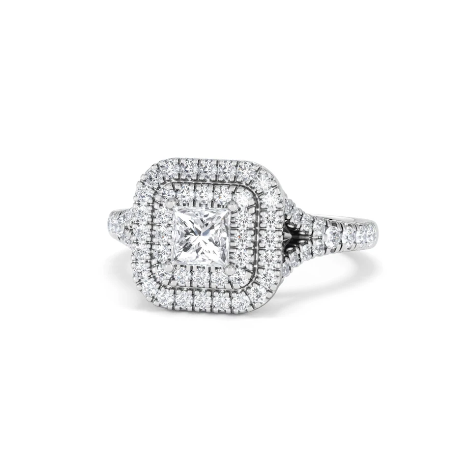 Cleopatra Diamond Halo Engagement Ring 18K White Gold 1.20ct G/SI2
