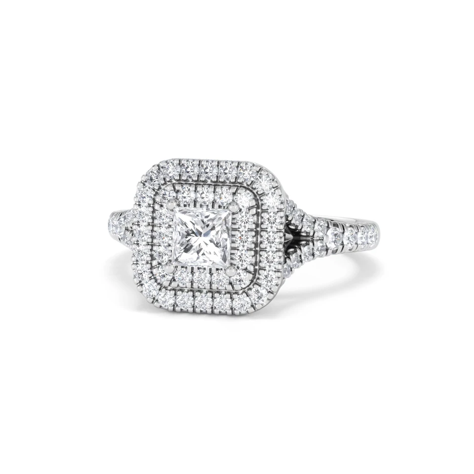 Cleopatra Lab Diamond Halo Engagement Ring 18K White Gold 1.20ct F/VS1