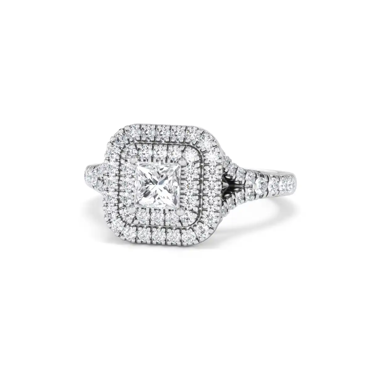 Cleopatra Lab Diamond Halo Engagement Ring 18K White Gold 1.20ct F/VS1