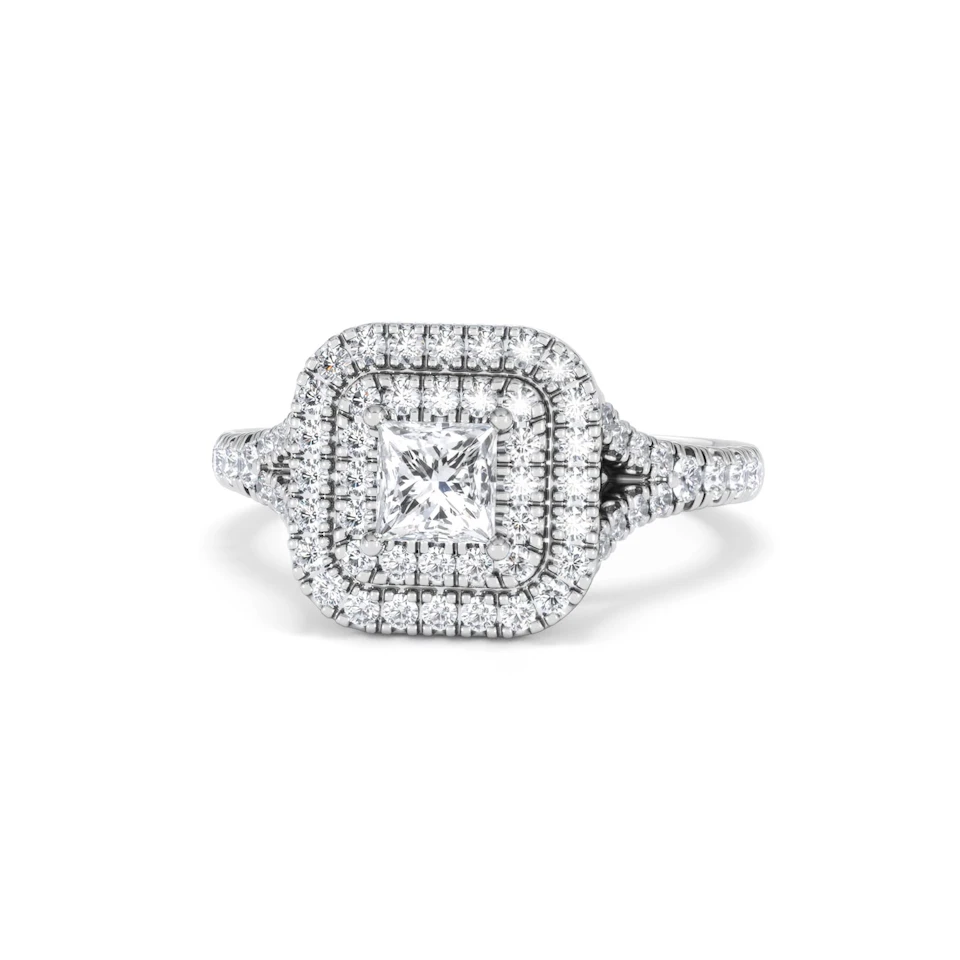 Cleopatra Lab Diamond Halo Engagement Ring 18K White Gold 1.20ct F/VS1