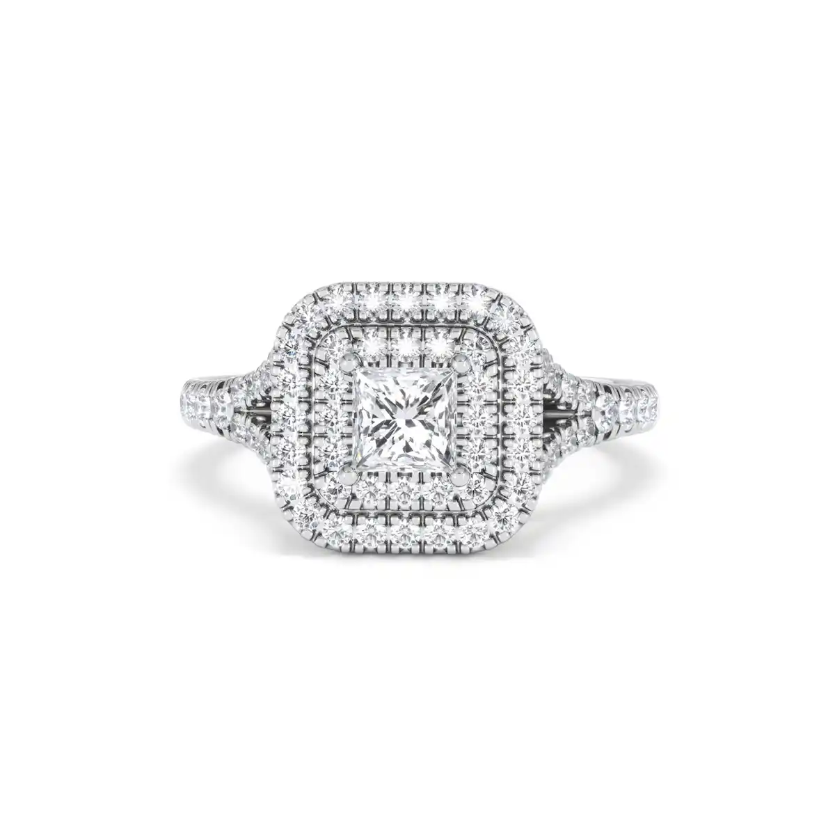 Cleopatra Lab Diamond Halo Engagement Ring 18K White Gold 1.20ct F/VS1
