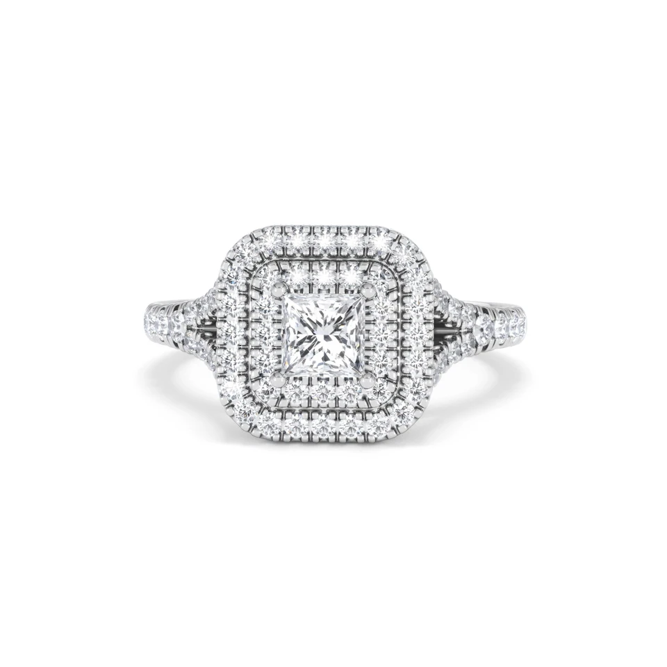 Cleopatra Diamond Halo Engagement Ring 18K White Gold 1.20ct G/SI2