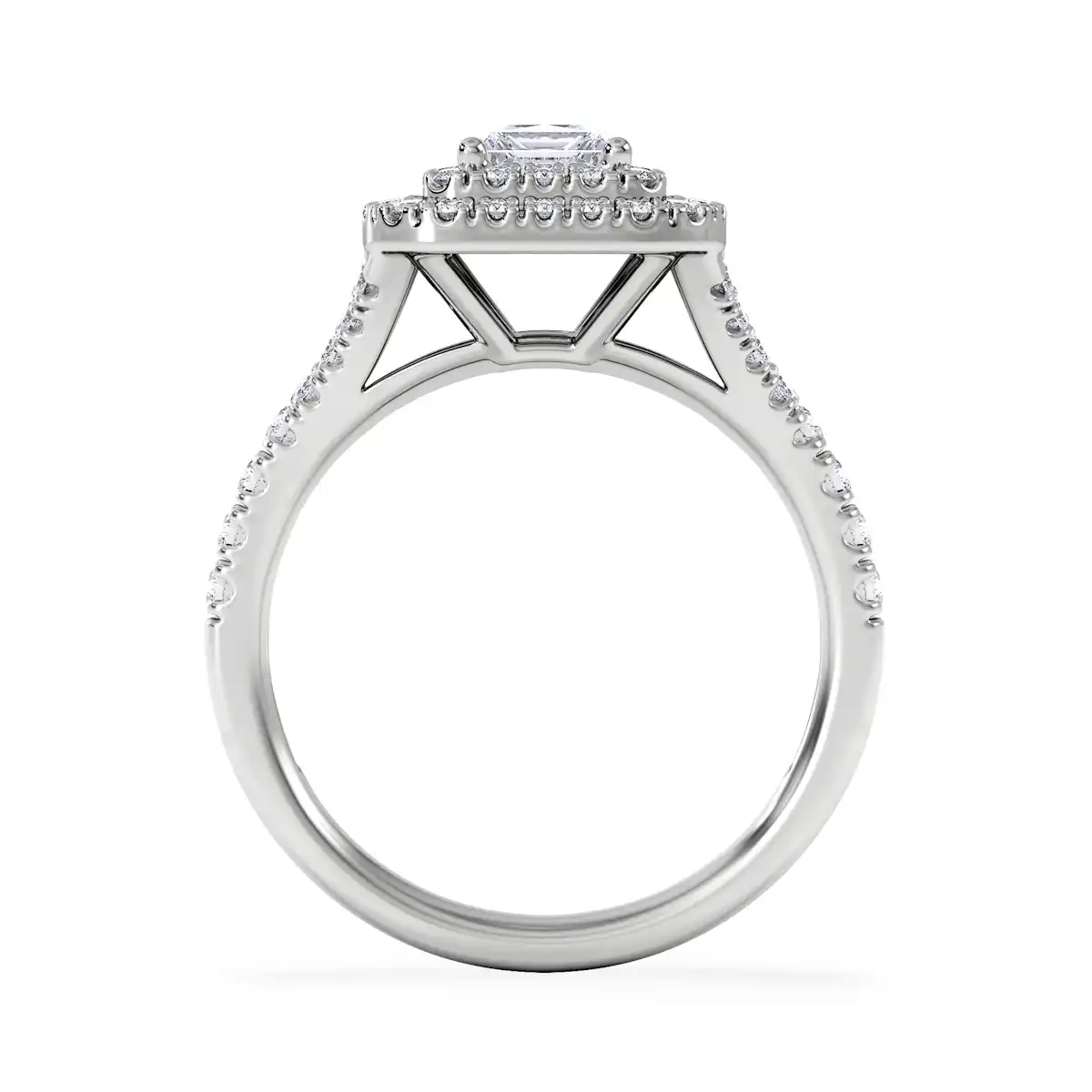 Cleopatra Diamond Halo Engagement Ring 18K White Gold 1.20ct G/SI2