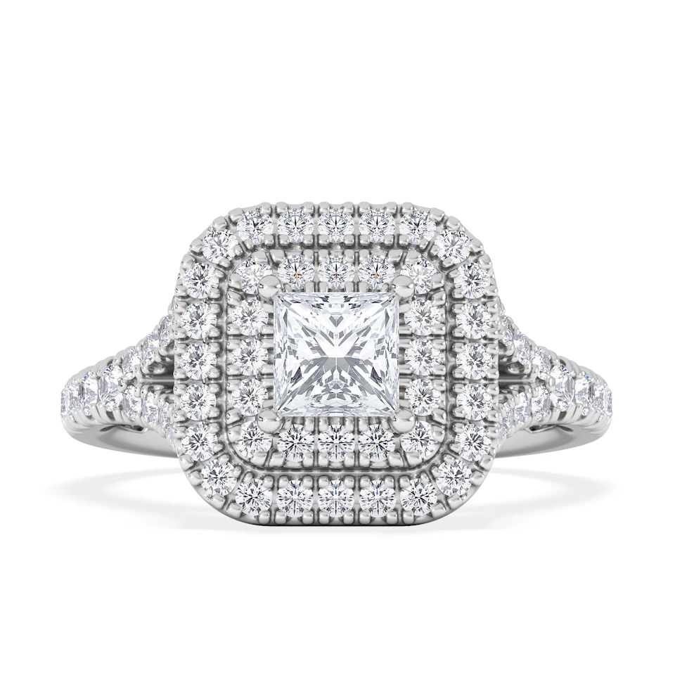 Cleopatra Lab Diamond Halo Engagement Ring 18K White Gold 1.20ct F/VS1