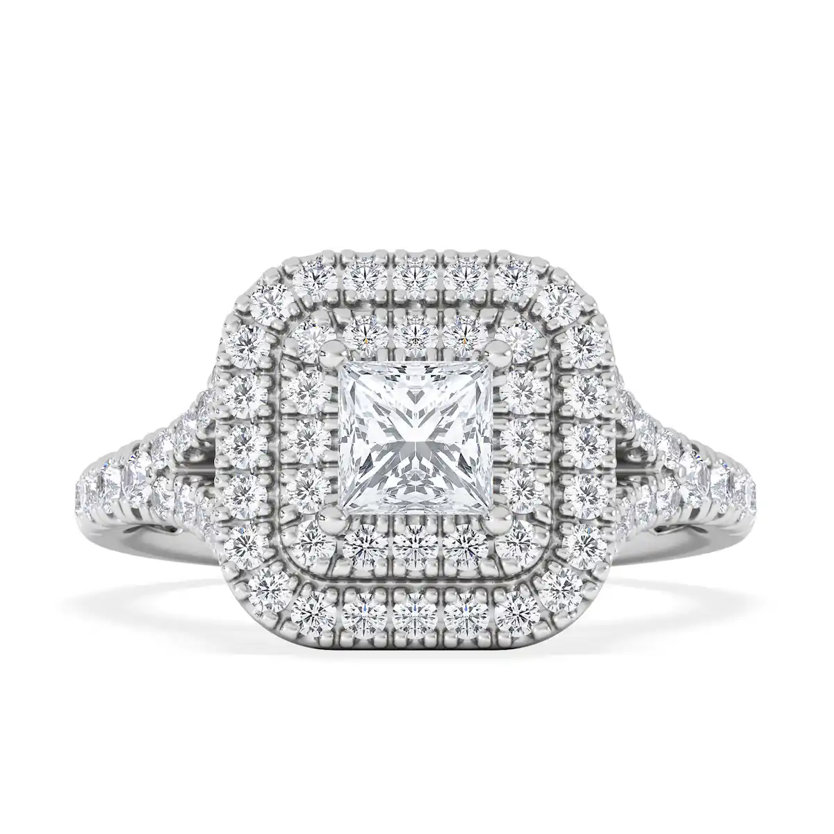 Cleopatra Lab Diamond Halo Engagement Ring 18K White Gold 1.20ct F/VS1