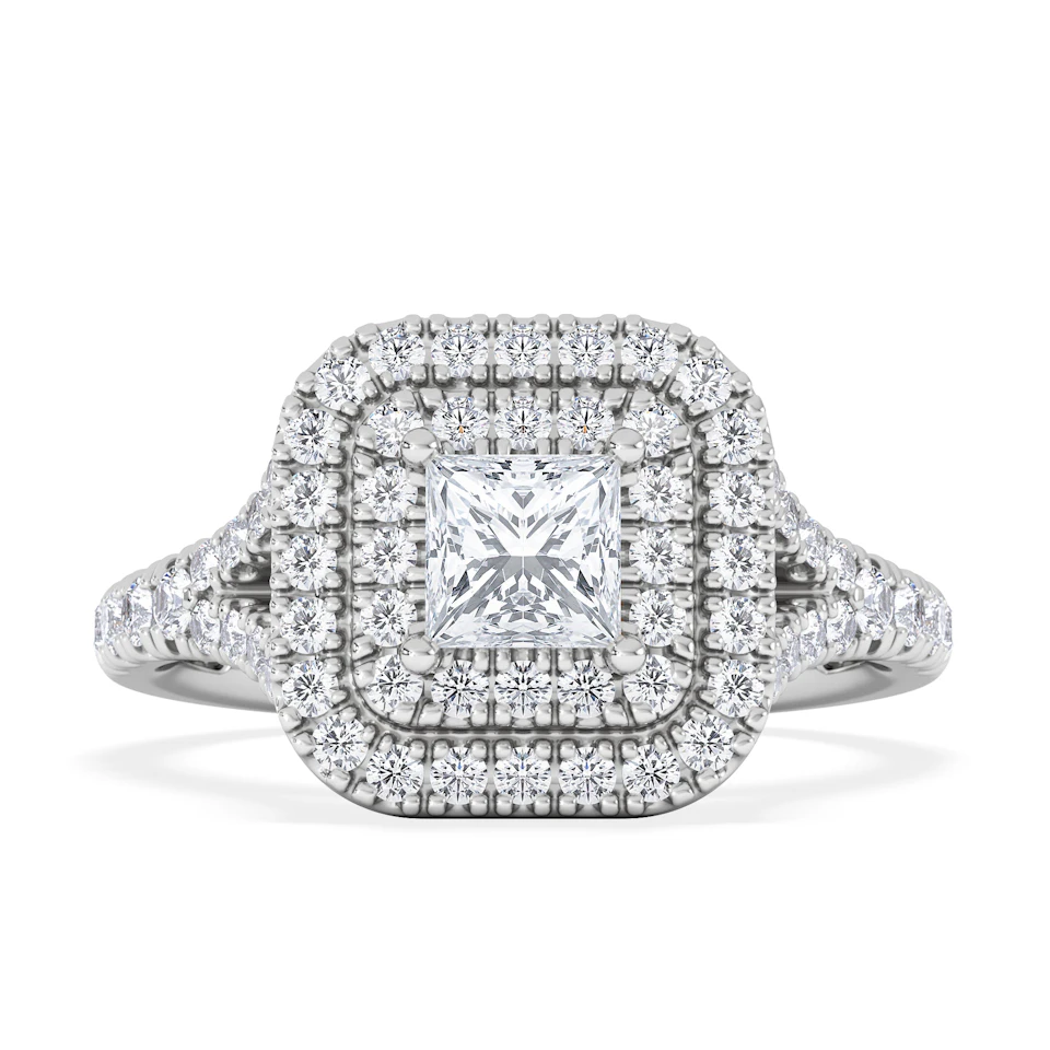 Cleopatra Diamond Halo Engagement Ring 18K White Gold 1.20ct G/SI2