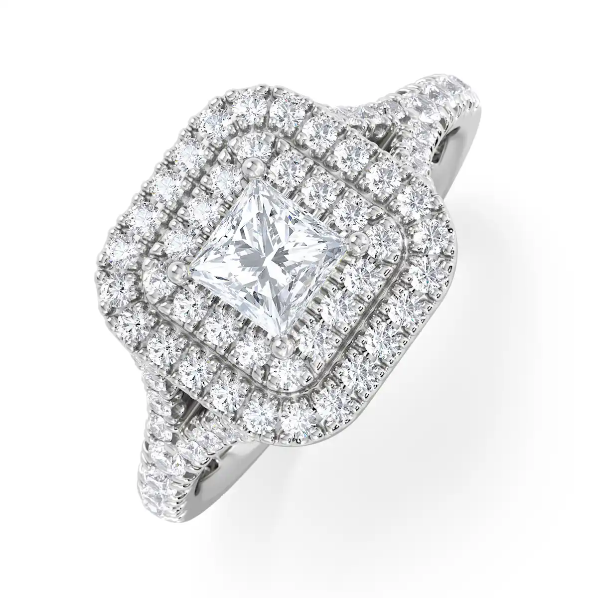 Cleopatra Lab Diamond Halo Engagement Ring 18K White Gold 1.20ct F/VS1