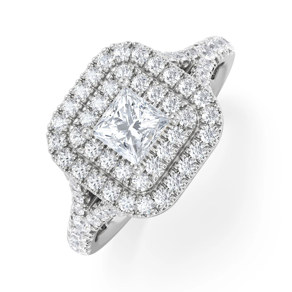 Cleopatra Diamond Halo Engagement Ring 18K White Gold 1.20ct G/SI2